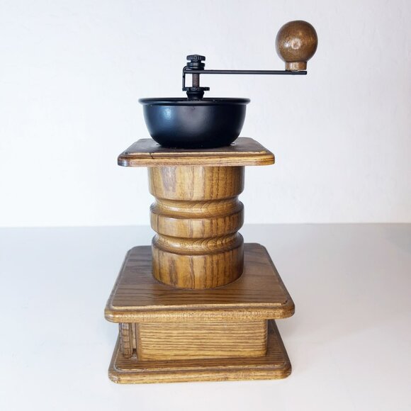 Vintage Coffee Grinder Mill Top Load Hand Crank Brown Wood Black Metal - Picture 2 of 5